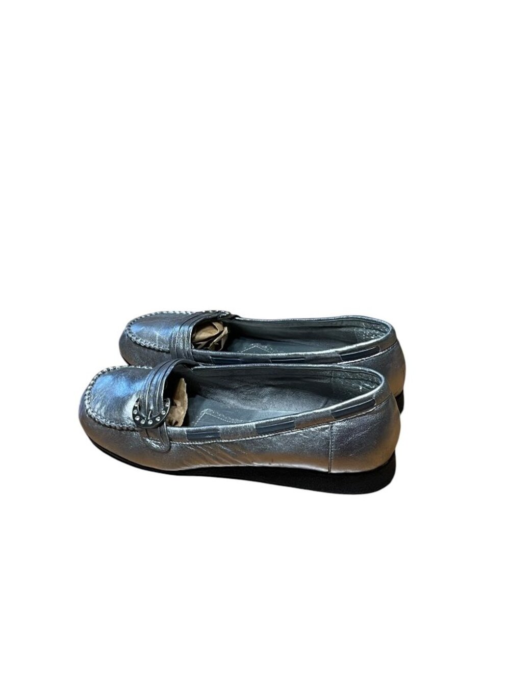Bay Studio Womens Metallic Gray Loafers With Rhinestone Buckle Size 10W Casual S